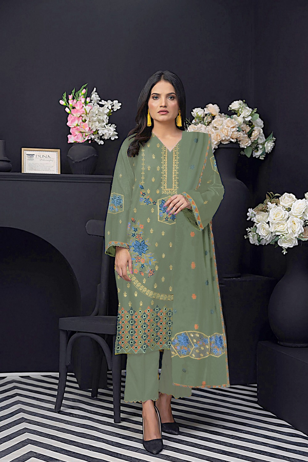 JAZMIN | EMBROIDERED LAWN | UNSTITCH | 3PC | SI - F - 6054 - PISTA