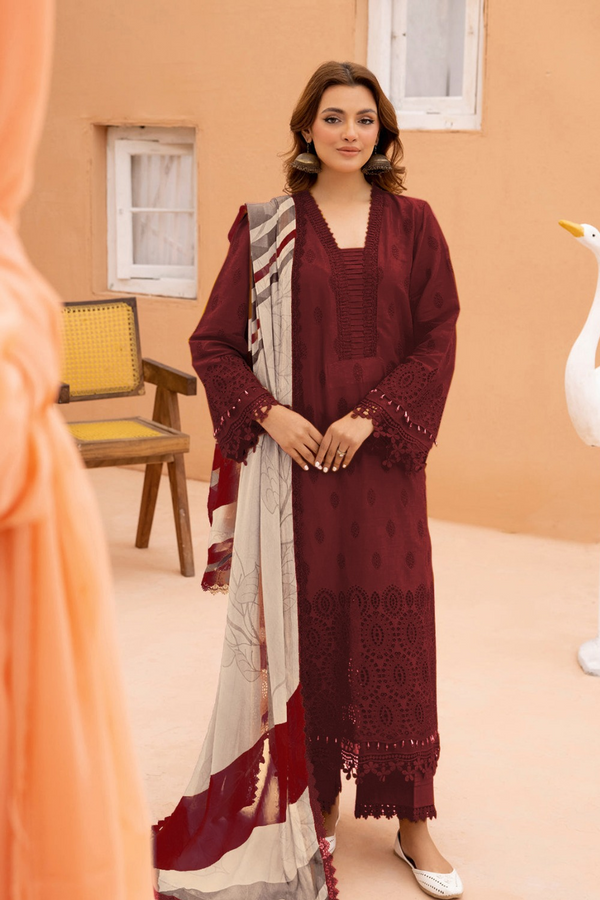 JOHRA | EMBROIDERED LAWN | UNSTITCH | 3PC | SI - F - 6051 - MAROON