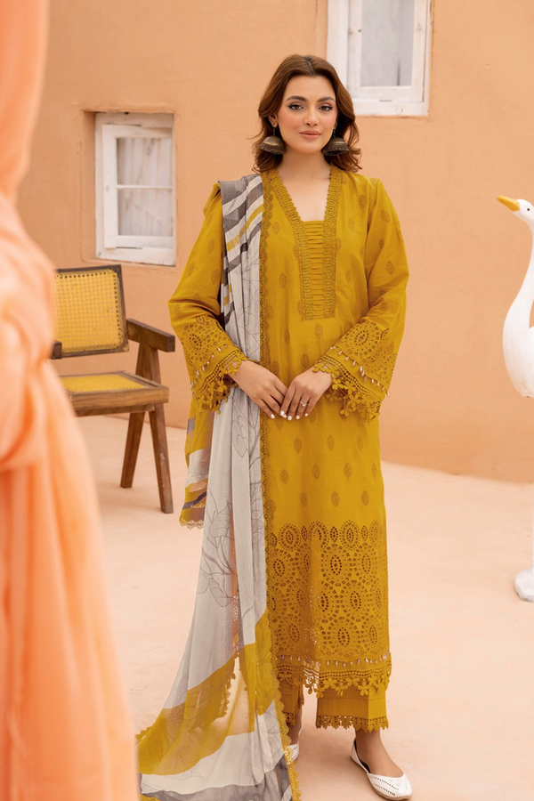 JOHRA | EMBROIDERED LAWN | UNSTITCH | 3PC | SI - F - 6051 - MUSTARD